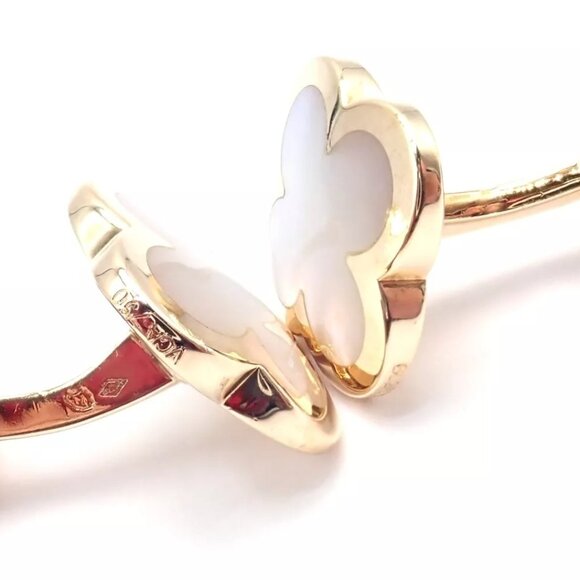 Van Cleef & Arpels 18k Yellow Gold Pure Alhambra Mother Of Pearl Cufflinks Cert. - Picture 4 of 12